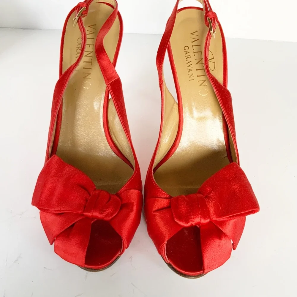Valentino red satin slingback heels 37.5